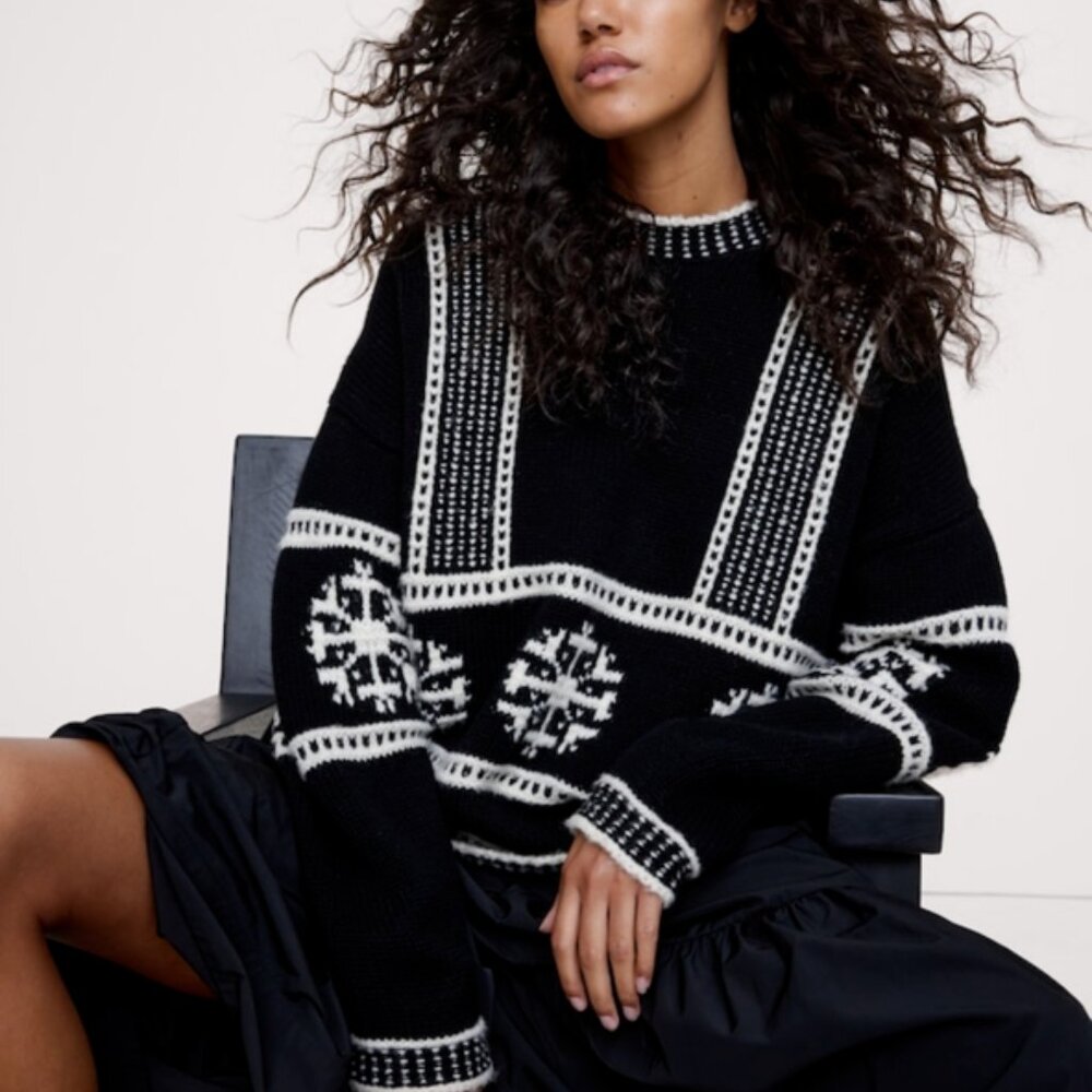 NWT Banana Republic Fair Isle Crew-neck Sweater 2025 HOLIDAY Collection Preview - Picture 5 of 9